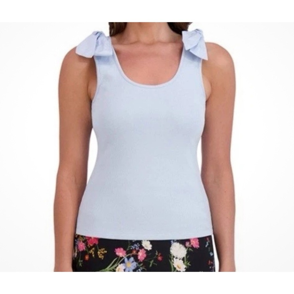 NWT French Connection Bow Shoulder Ribbed Tank Top Light Blue Large